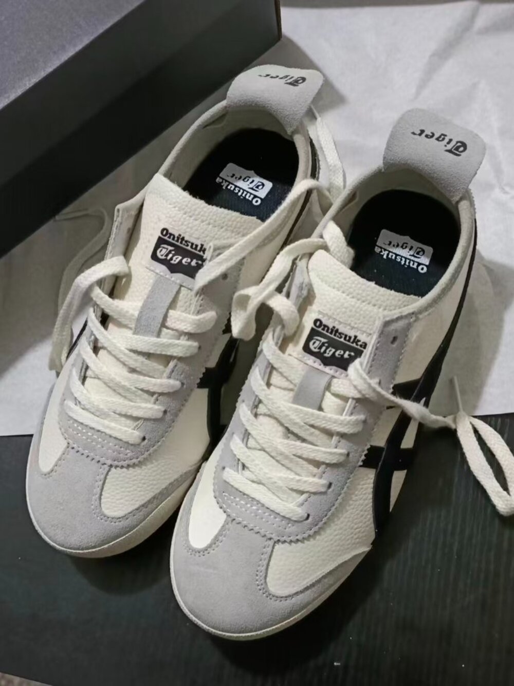 Onitsuka Tiger Cream White Gray Black Athletic Sneakers